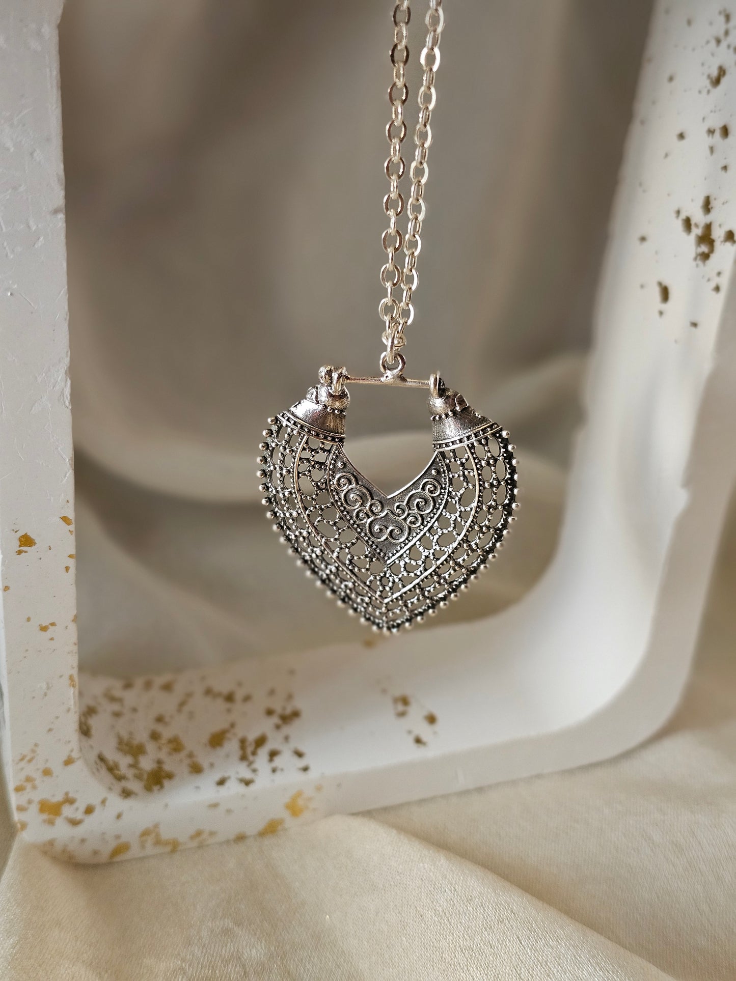Antique Bohemian Ornate Heart Necklace