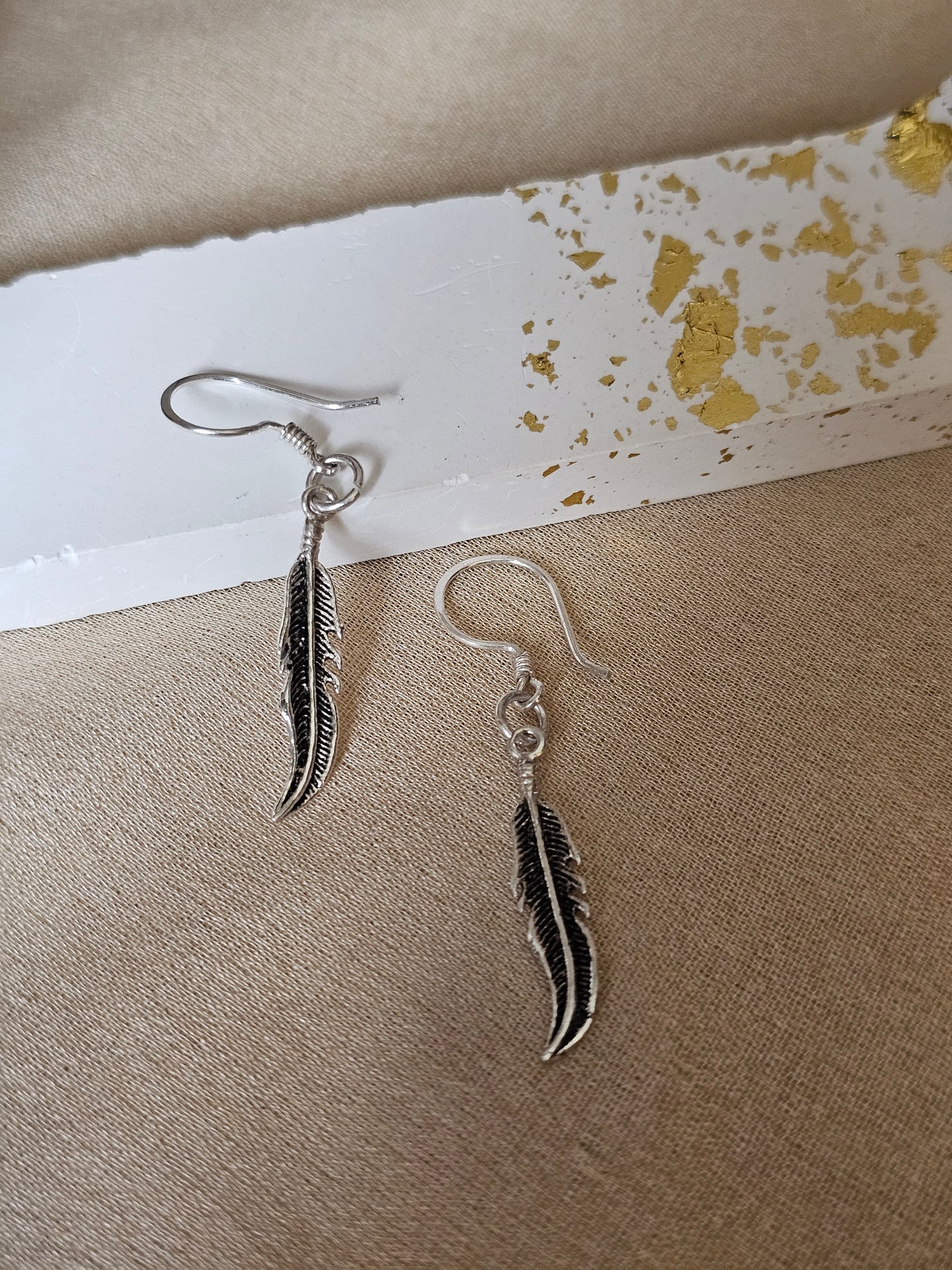 Detailed Feather Drop Earrings