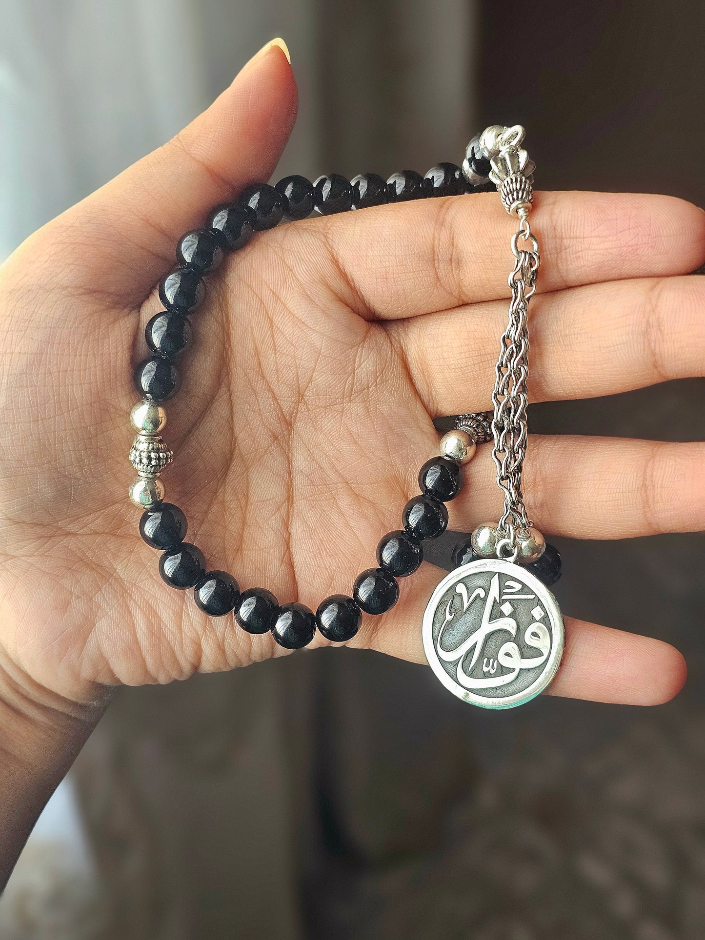 Custom Calligraphy Misbaha - With Black Onyx