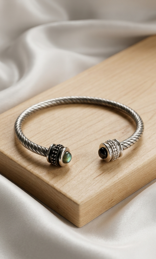 Dual-Stone Twisted Cuff Bangle  Unisex